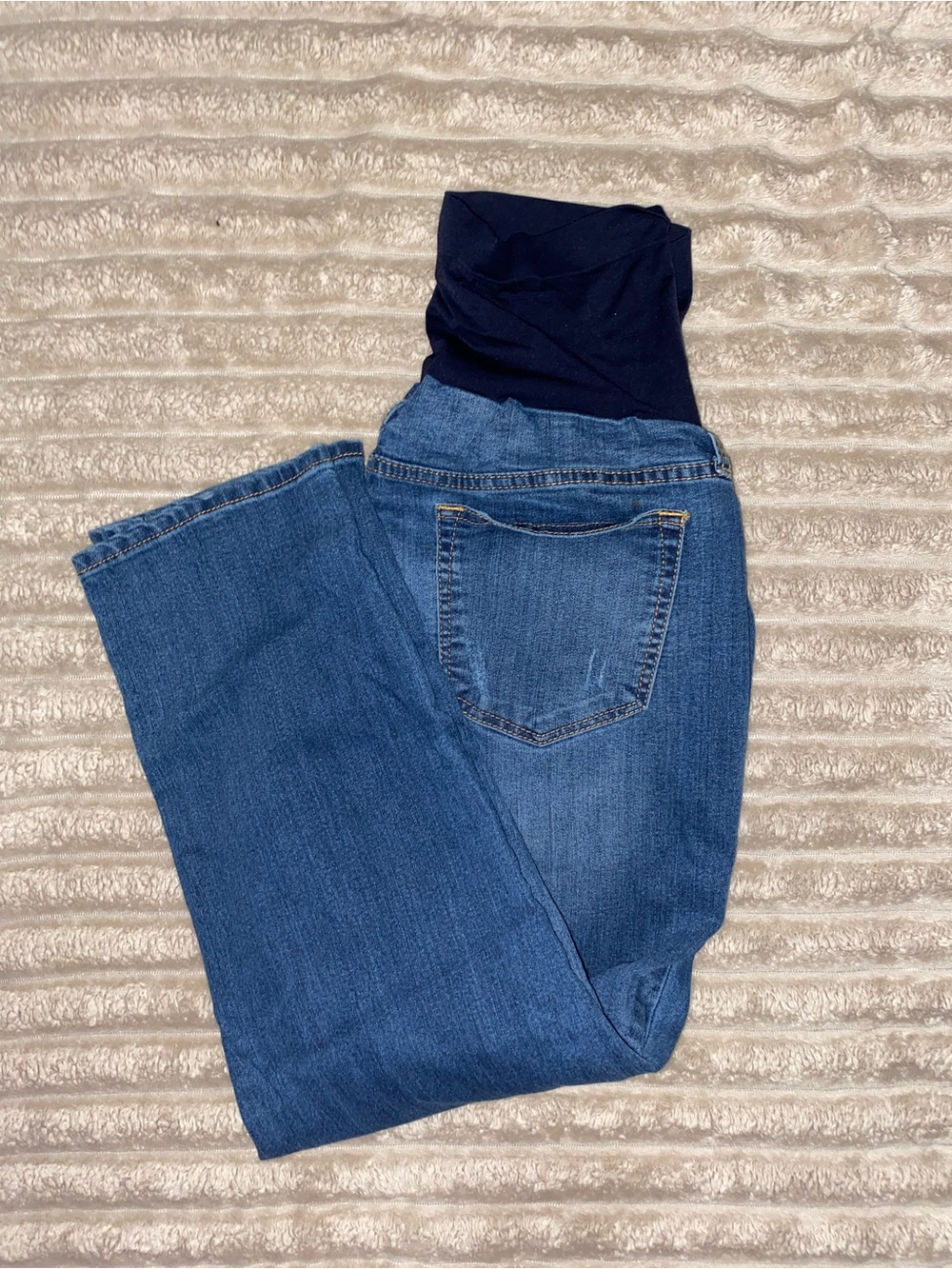 a:glow Blue Denim Maternity Ankle Jeans with Navy Support Panel